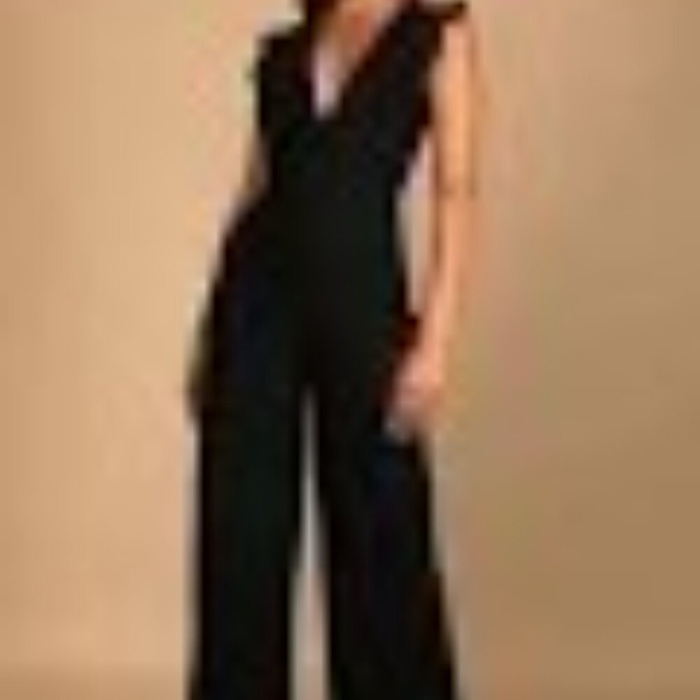 Lulus Black Lace Ruffled Sleeveless Jumpsuit Medium